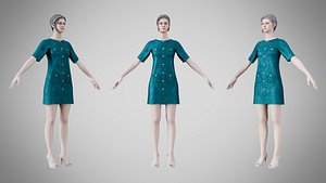3D Dress 46 Teal Velvet With Design