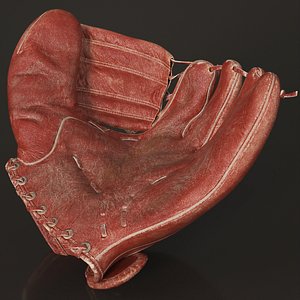 3D Vintage Baseball Catchers Mitt Worn Red model