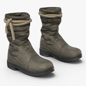 3D model Worn Leather Boots with Rope Tie