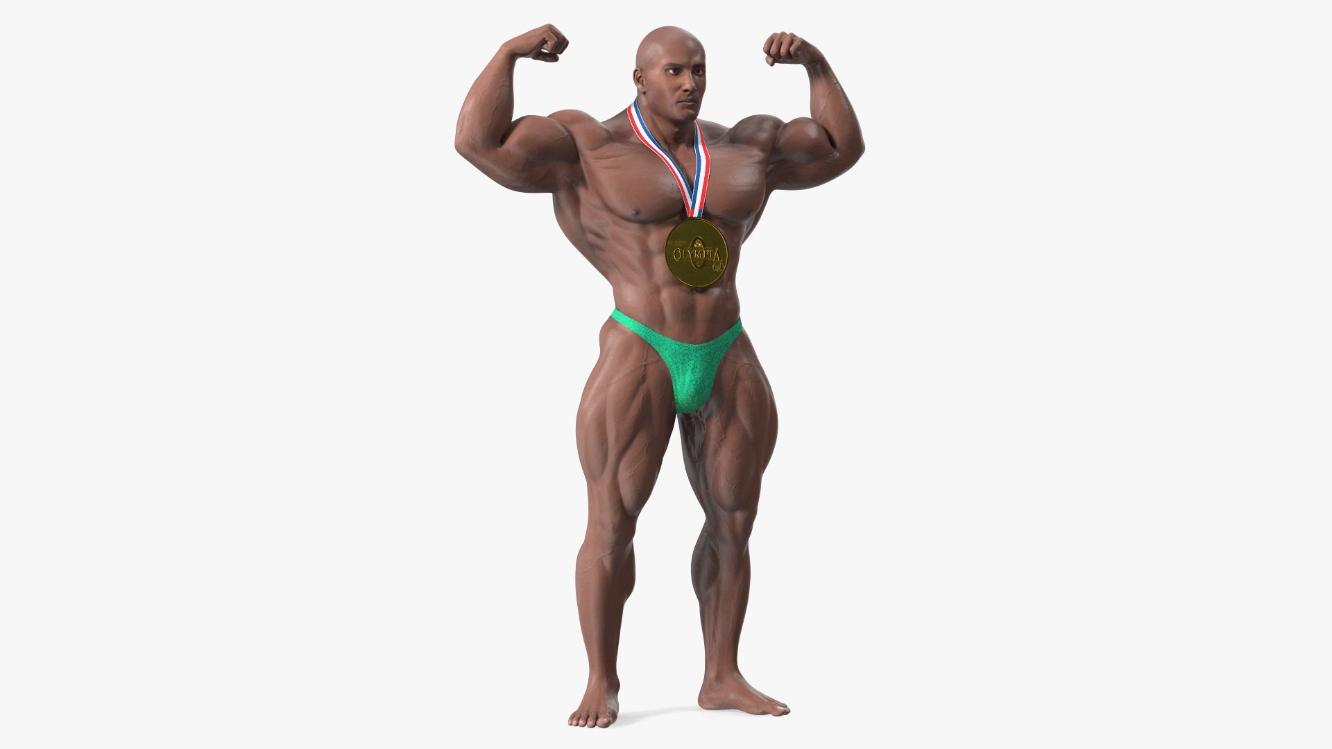 Champion Afro American Bodybuilder Man Rigged 3D model for medical visualization, anatomy illustration, educational content, and scientific rendering