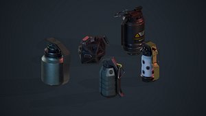 3D Game Ready Pack Of Sci Fi Cyberpunk Hand Grenades AR VR Low-poly 3D model model