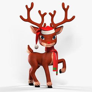 cartoon reindeer christmas animation rig 3D model