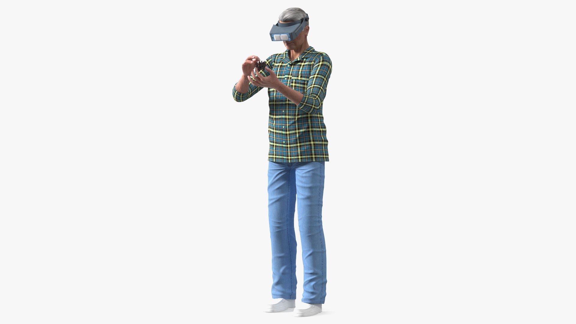 Man Repairing Mechanism with Optivisor Glass Binocular Rigged 3D model preview