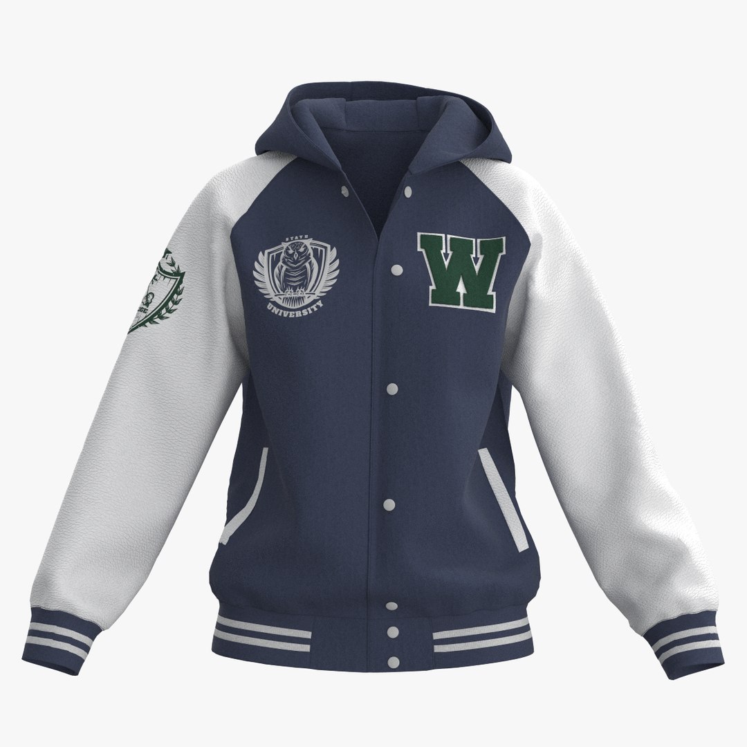 Female Raglan Varsity Jacket 3D - TurboSquid 2200680