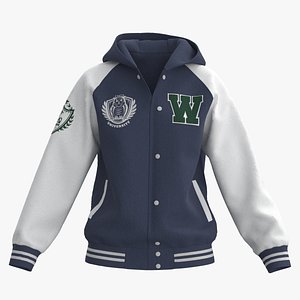 Female raglan varsity jacket 3D