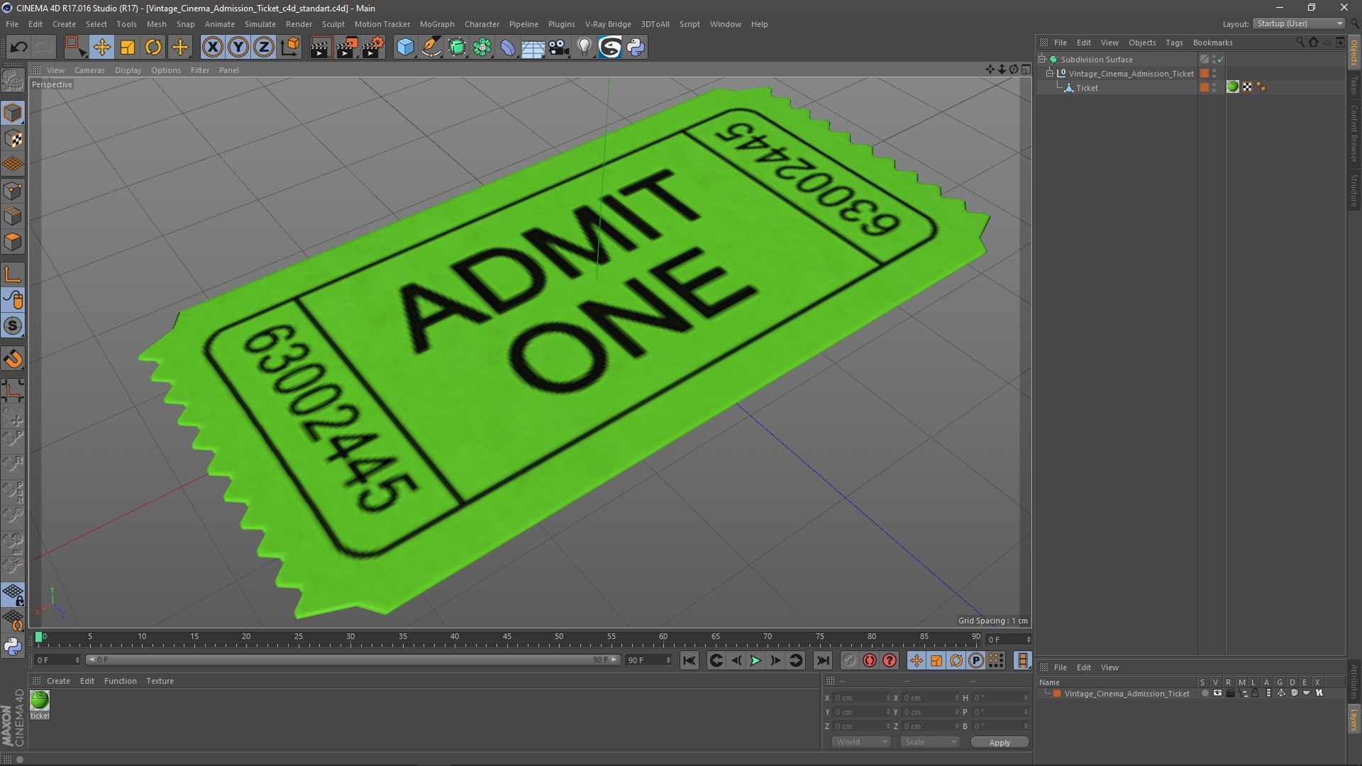 Vintage Cinema Admission Ticket 3D Model - TurboSquid 2217094