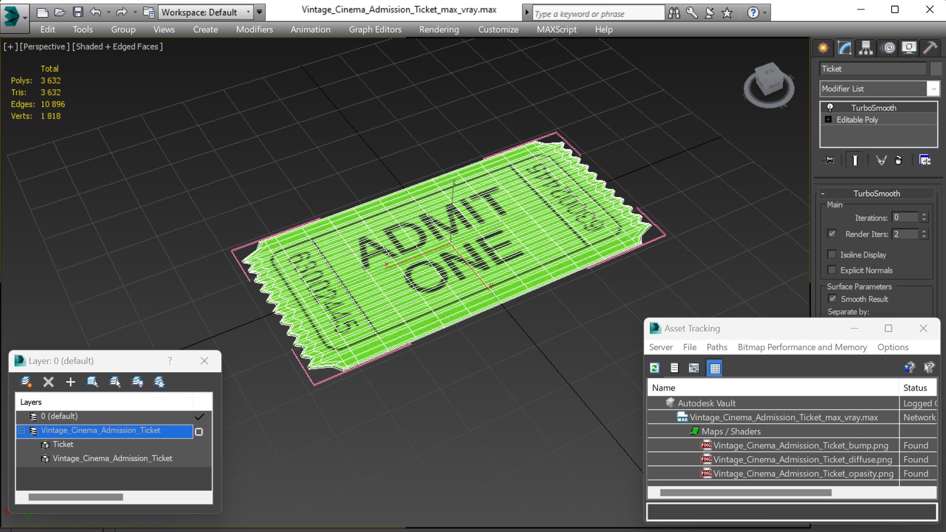 Vintage Cinema Admission Ticket 3D Model - TurboSquid 2217094