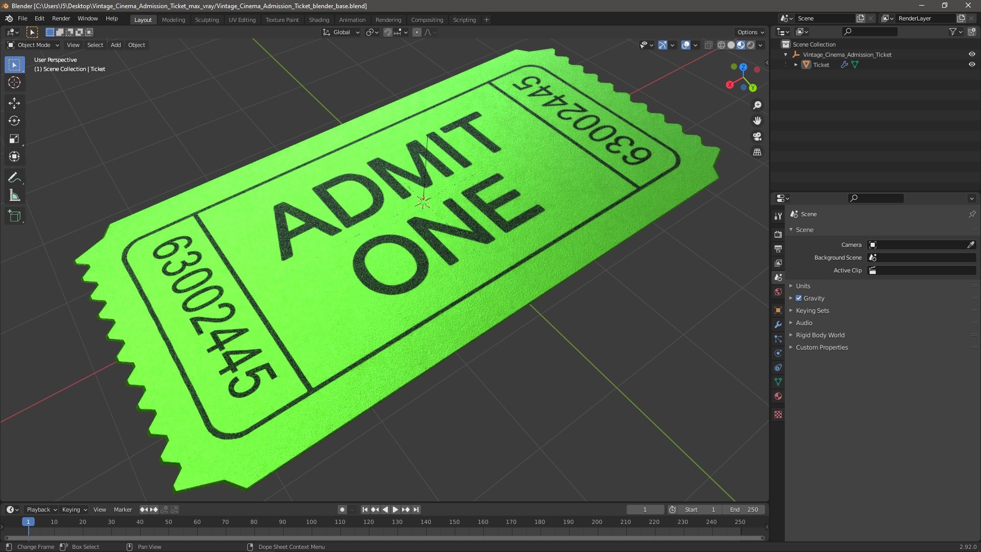 Vintage Cinema Admission Ticket 3D Model - TurboSquid 2217094