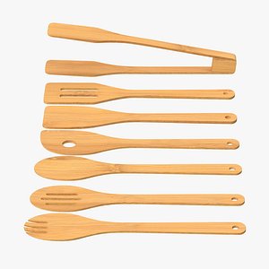 3d model wooden cooking utensil set