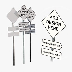 Road Signs - Customizable Diamond Sign Assembly 3D model
