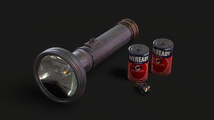 Vintage Police Flashlight with Batteries and Bulb