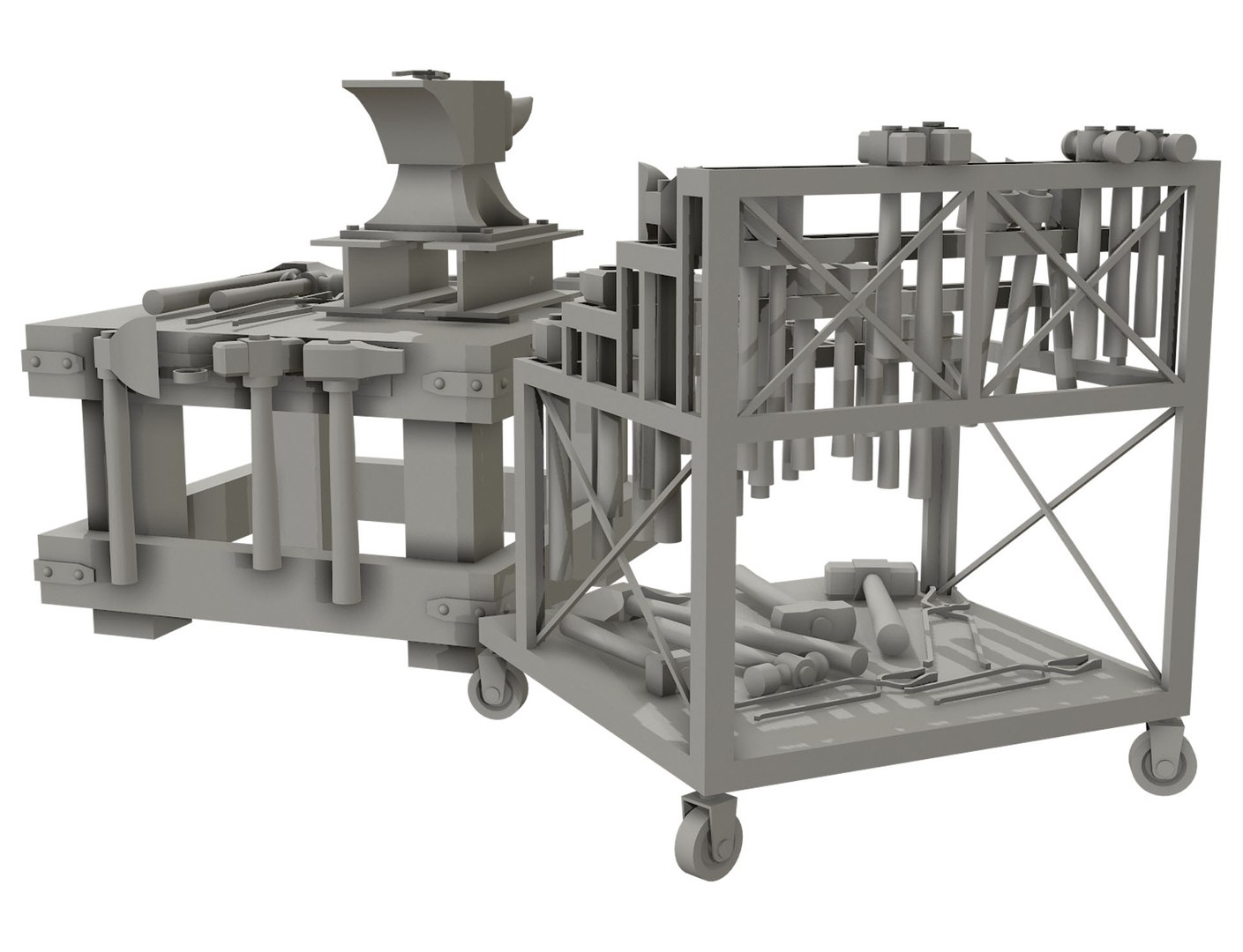 3D Anvil With Ironwork Tools And Rack 2 Model - TurboSquid 2304166