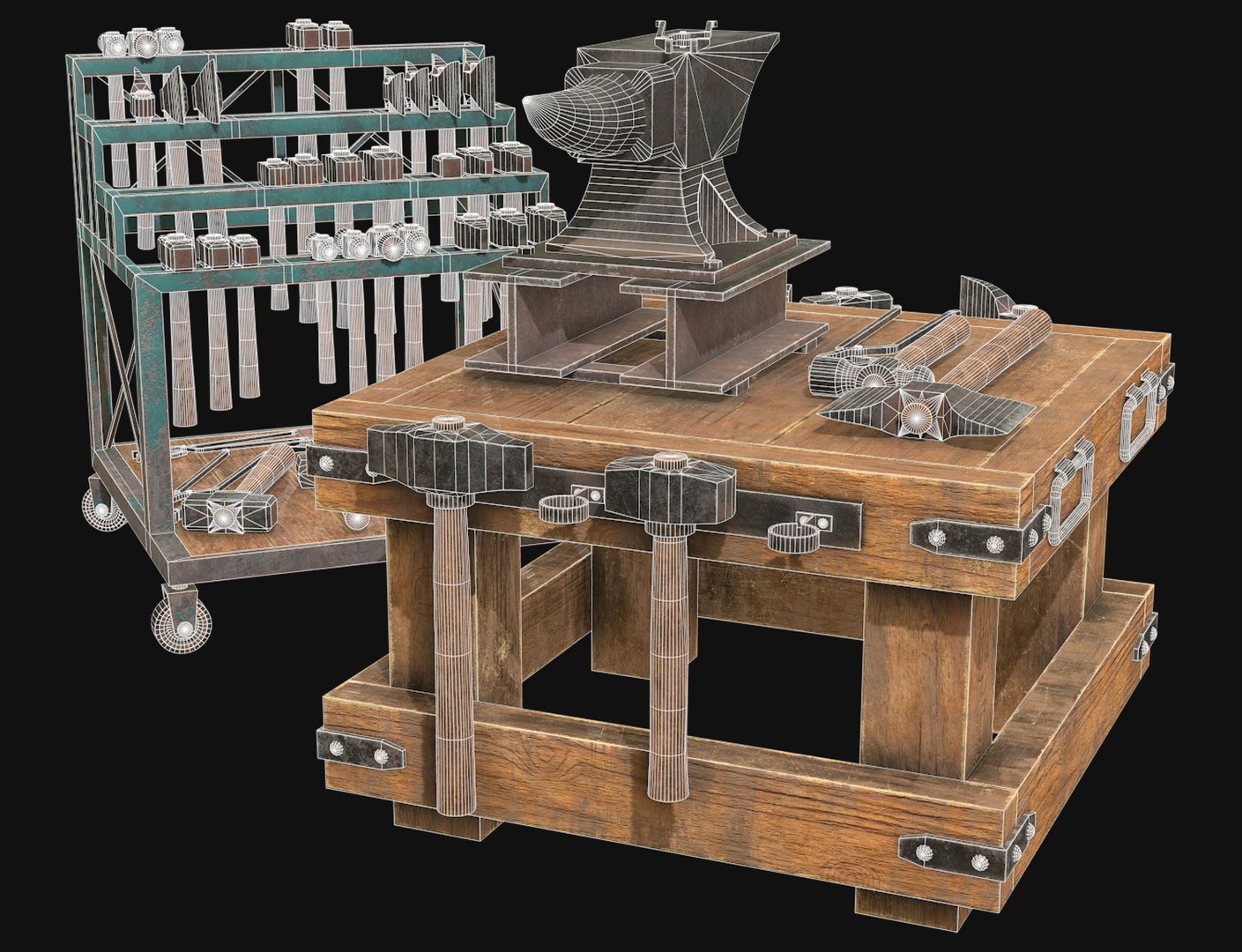 3D Anvil With Ironwork Tools And Rack 2 Model - TurboSquid 2304166