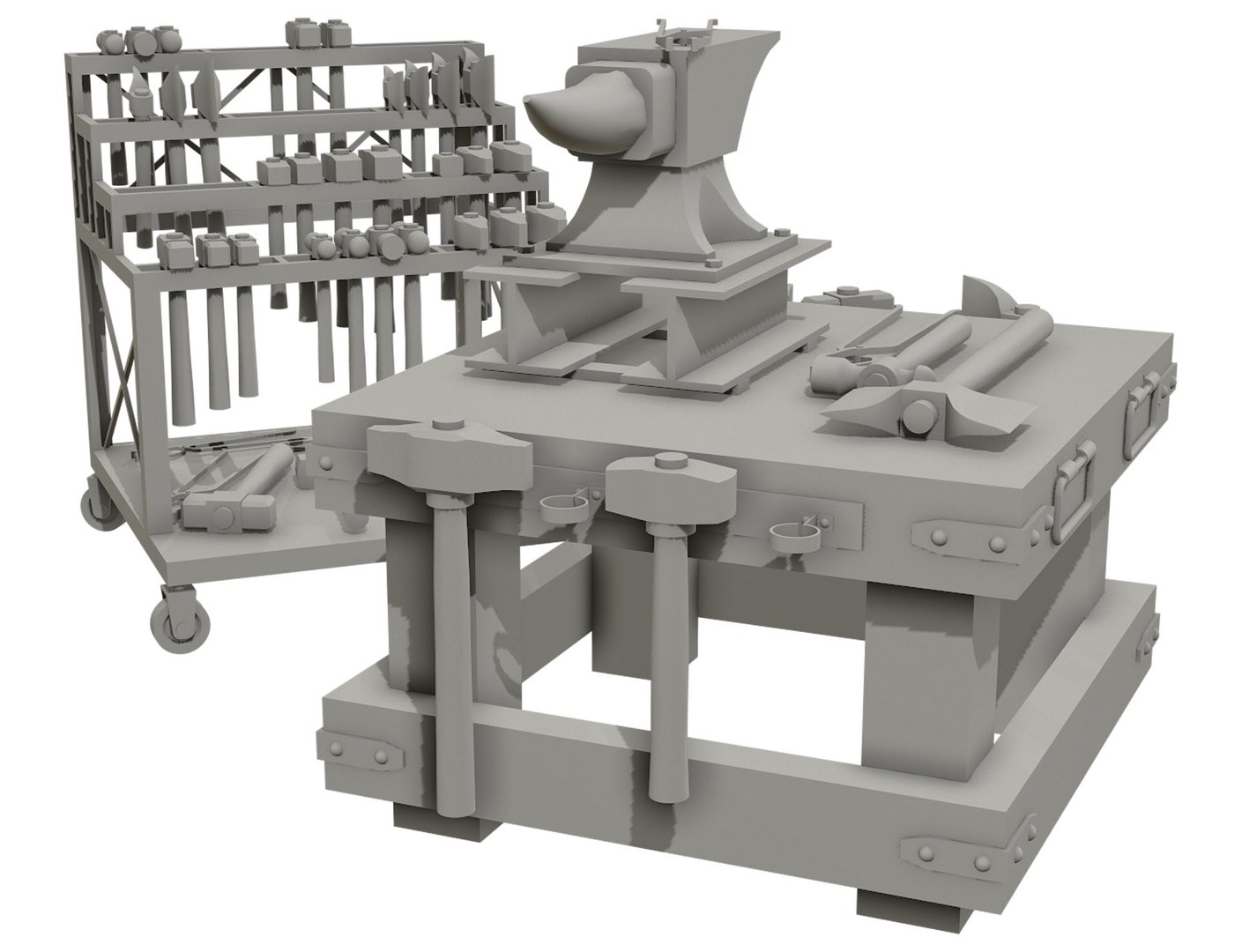 3D Anvil With Ironwork Tools And Rack 2 Model - TurboSquid 2304166