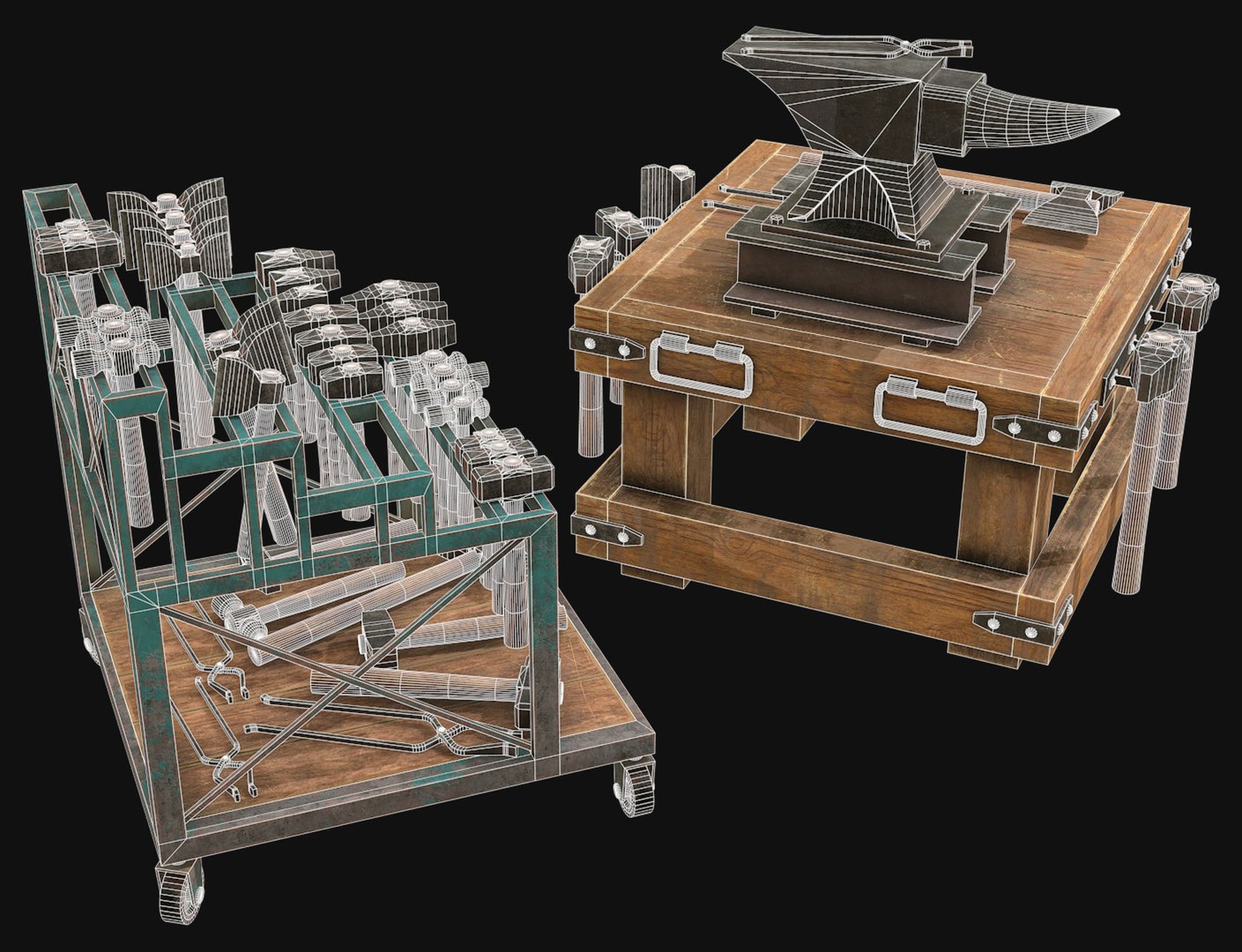 3D Anvil With Ironwork Tools And Rack 2 Model - TurboSquid 2304166