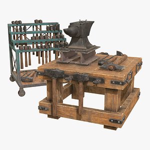 Anvil with Ironwork Tools and Rack 2