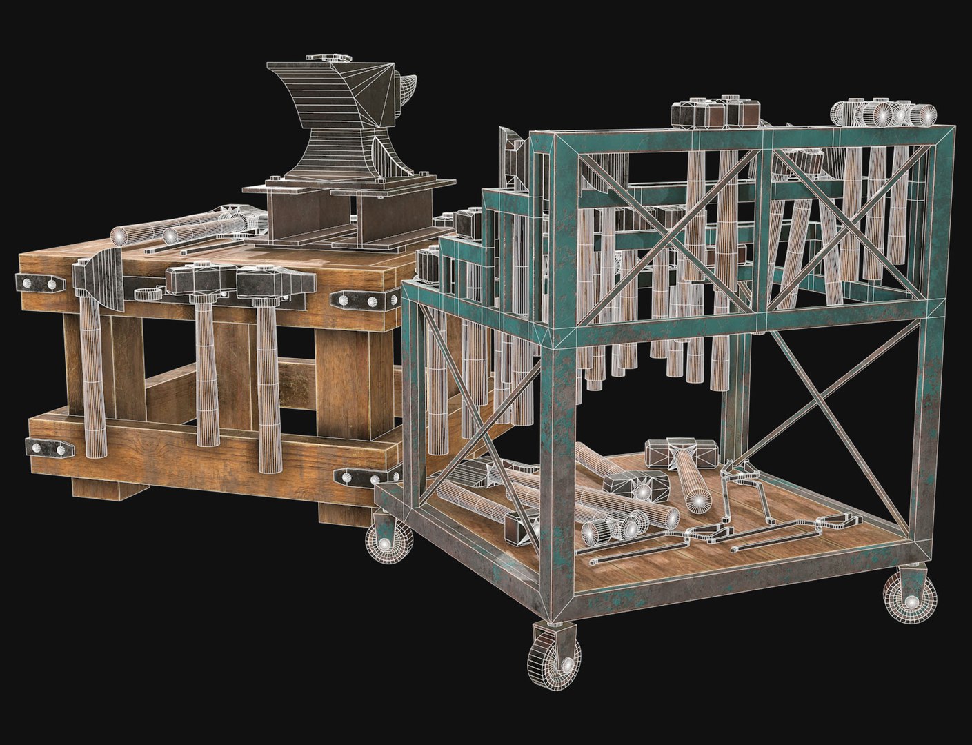 3D Anvil With Ironwork Tools And Rack 2 Model - TurboSquid 2304166