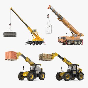 3D Industrial Vehicles with Building Materials Collection 2