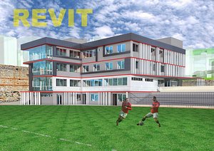 football administrative building facade 3D model