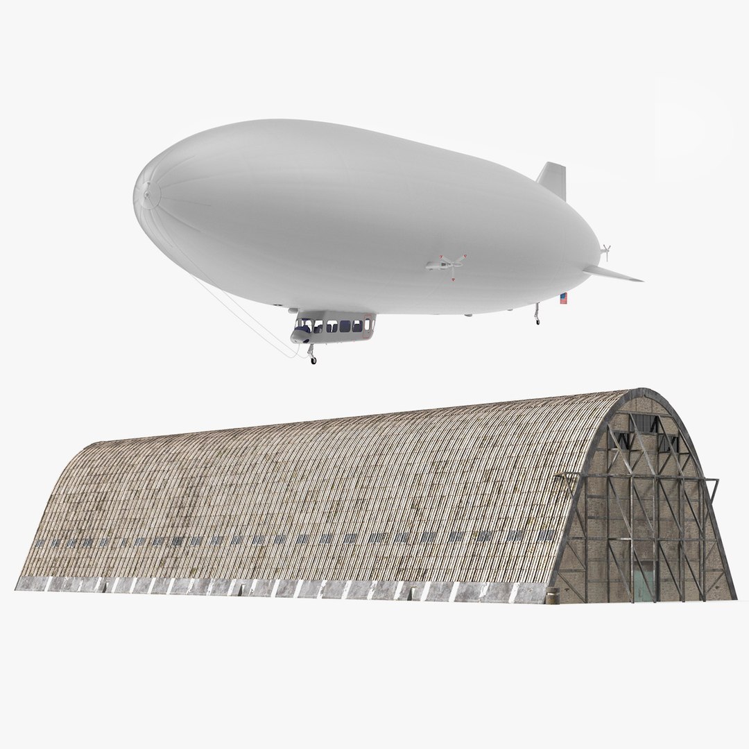 Airship with Old Hangar Collection 3D model preview