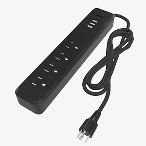 Power strip USA with USB ports black