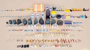 Lowpoly Stylized Street Garbage Junk Trash and Waste Set - 328 Gameready Props