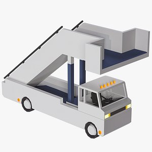3D Cartoon Stairs Truck 12 Lowpoly Airport Vehicle PBR model