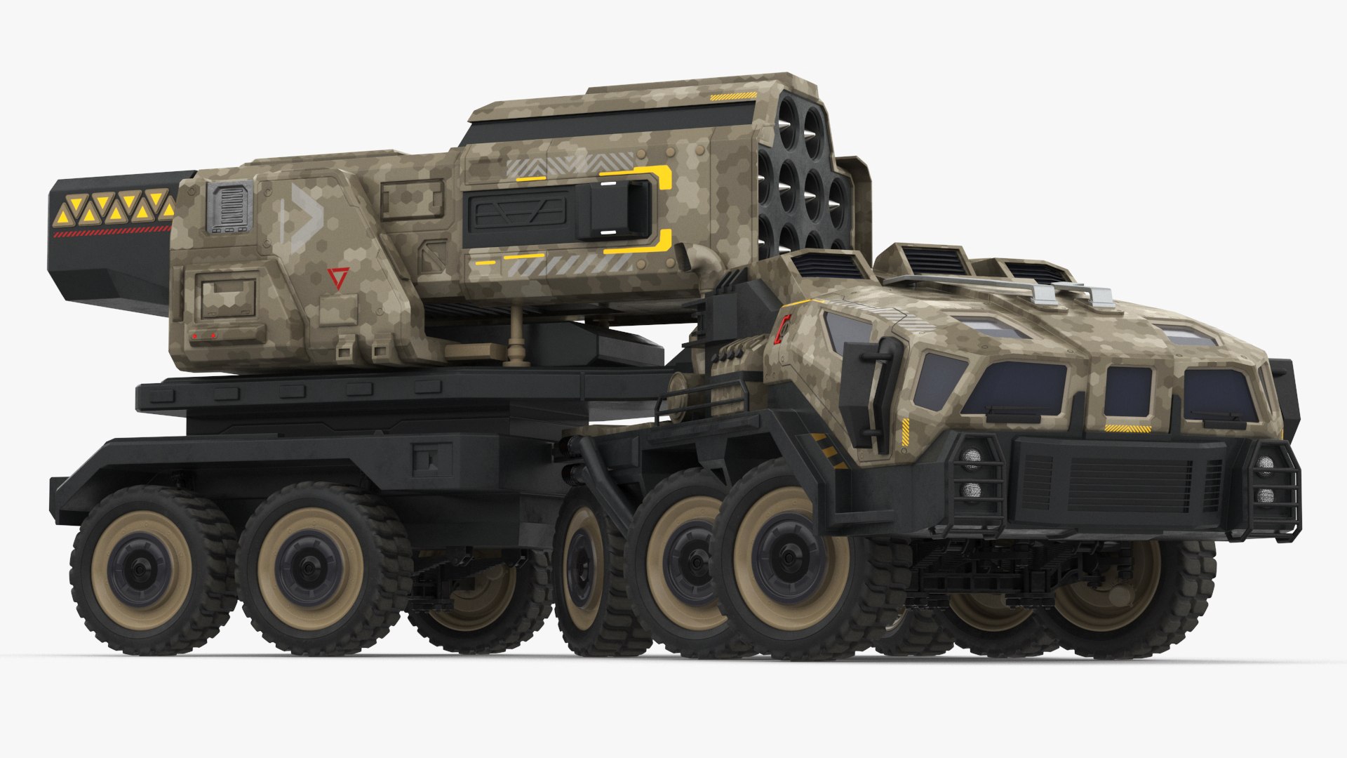 Futuristic Military Rocket Launcher Truck Rigged for Maya 3D model preview