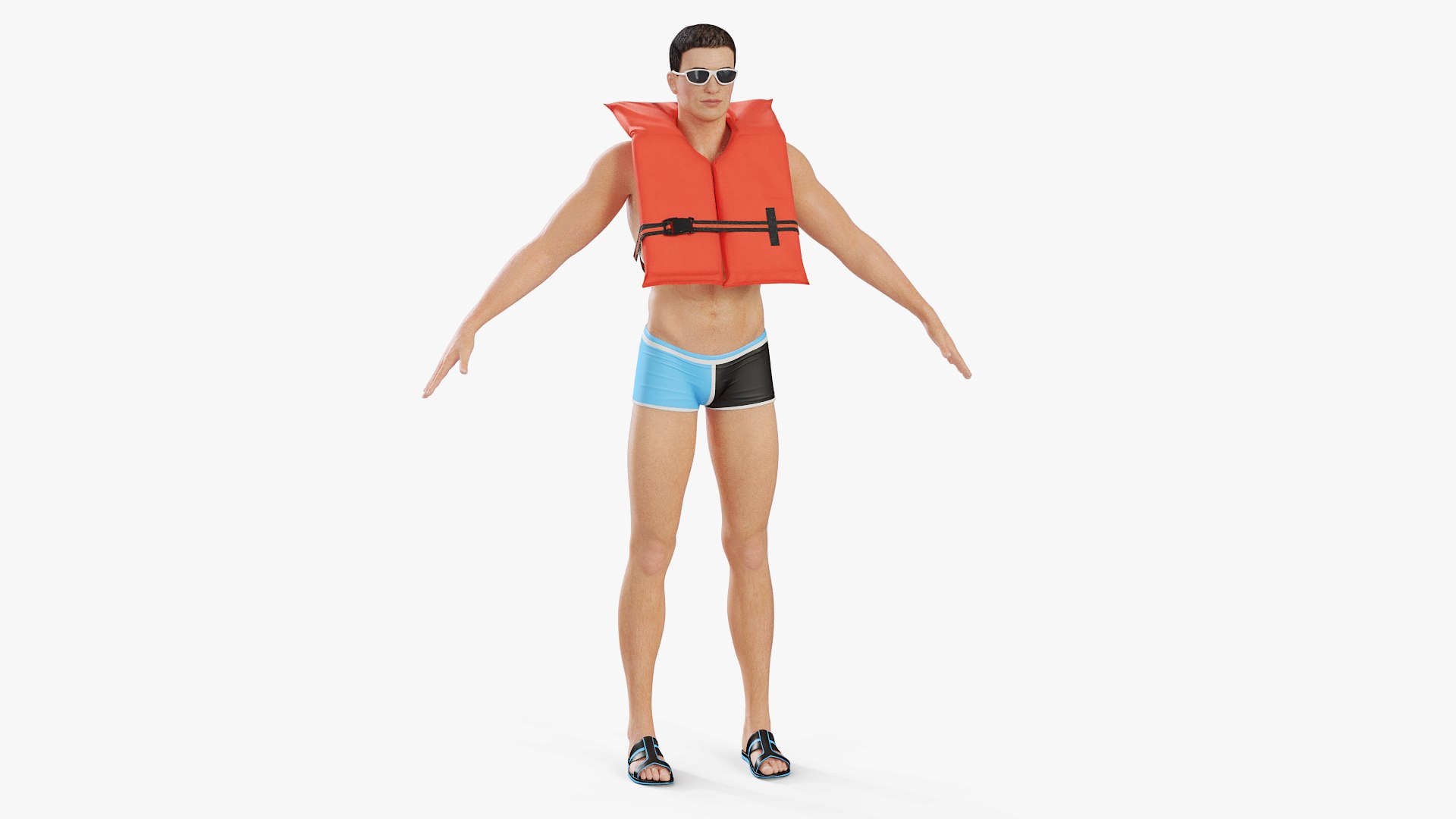 Male Swimmer in Life Jacket A-Pose 3D model preview