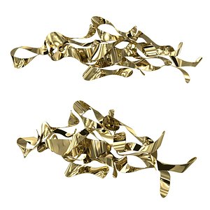 Modern Abstract Wavy Lines Stainless Steel Wall Decor Irregular Art in Gold 3D