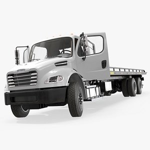 Freightliner Work Flatbed Truck Vehicle White Rigged for Cinema 4D