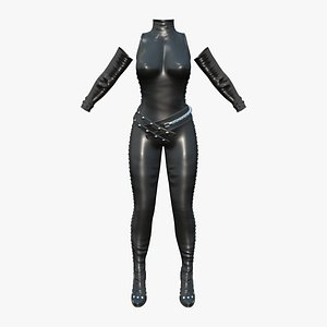 Black Leather Lace Up Body Suit Outfit Suit Armwarmers Boots