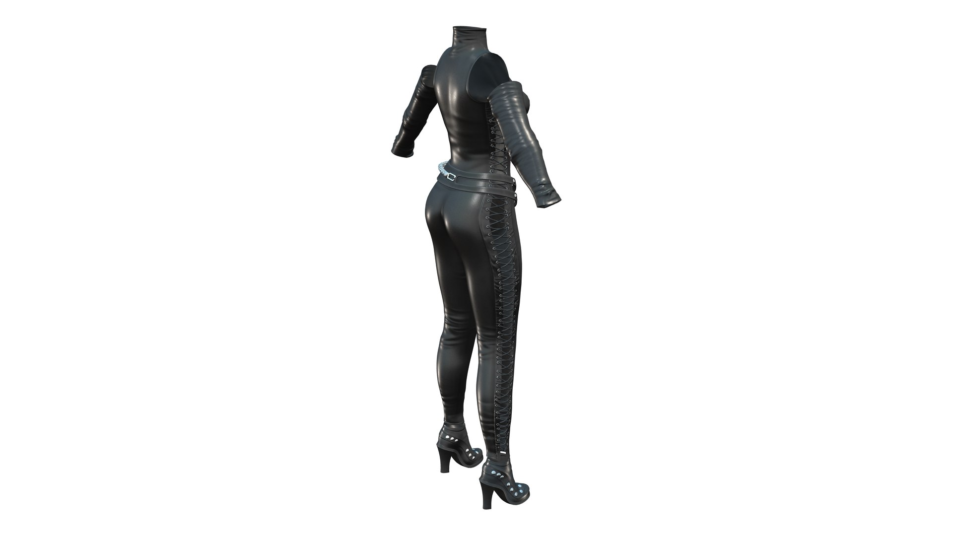 Second Life Marketplace - FullPerm 3in1 Black Leather Lace Up Body Suit  Catsuit Outfit Armwarmers Boots Legacy Maitreya Slink Belleza Ebody Reborn