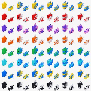 Stylized Tropical Fish Pack 48 Skins x 2 Mesh Models RIGGED PBR