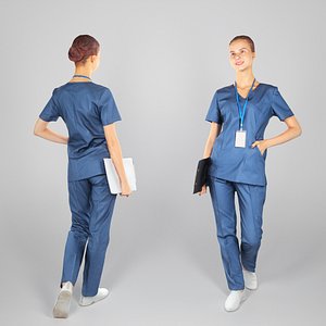 3D human young woman uniform model