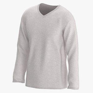 Long Sleeve Worn Male V Neck Pose 01 White Blank and Branded Heather 3D model