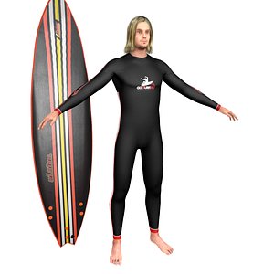 surfer surfing man 3D model