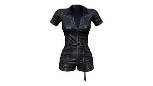 Leather Zipped Up Shorts Romper Short Sleeves Jumpsuit 3D model