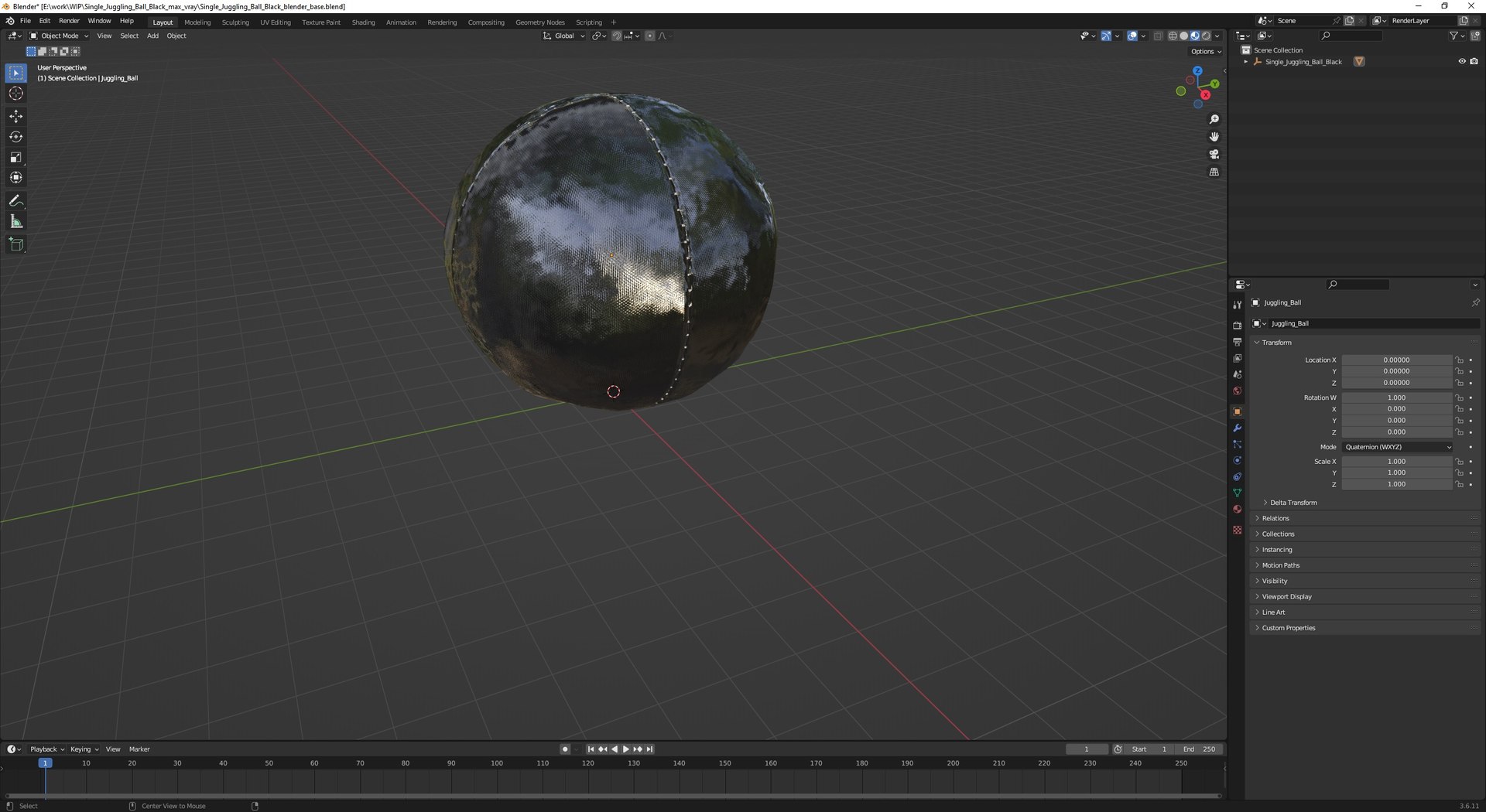 Single Juggling Ball Black 3D model preview