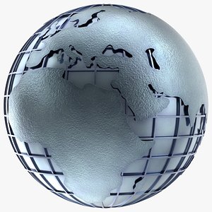 Metallic Relief Globe with Grid Overlay Silver 3D model