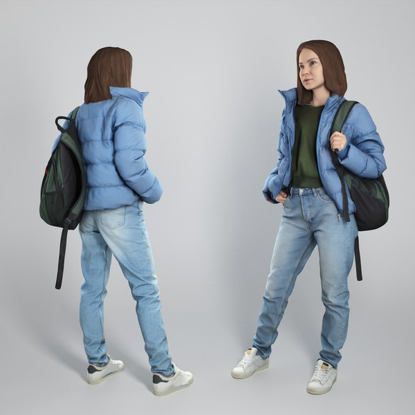 Beautiful woman in puffer jacket 310 3D model