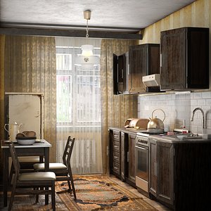 old kitchen vintage scene interior 3D model