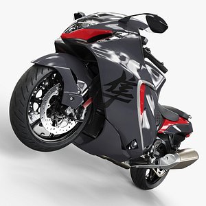 Suzuki Hayabusa Sportbike with Full Fairing and Red Trim Black Simplified 3D model