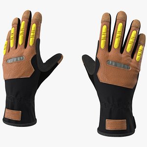 3D Safety Leather Neoprene Gloves with Knuckle Guards Rigged for Cinema 4D model