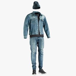 Jeans Jacket Sneakers Hat TShirt