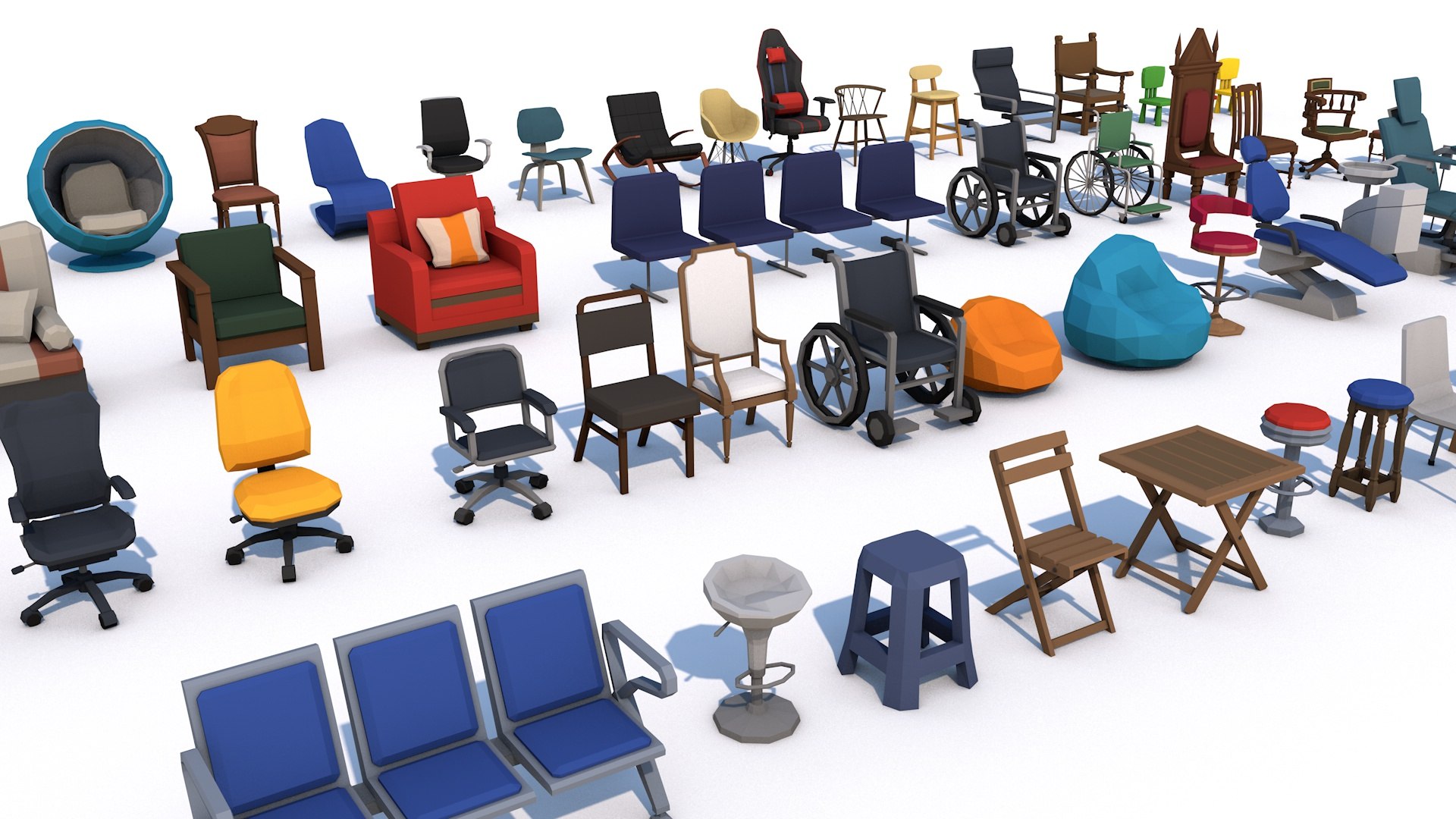 3D 55 Interior Furniture Chair Collection Pack For Game Ready