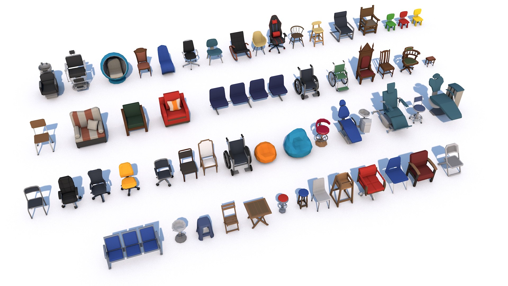 3D 55 Interior Furniture Chair Collection Pack For Game Ready