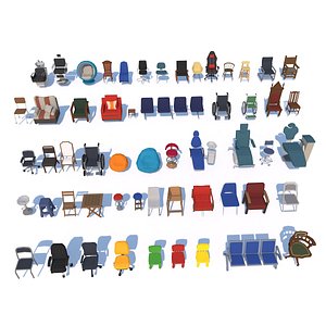 3D 55 Interior Furniture Chair Collection Pack for Game Ready