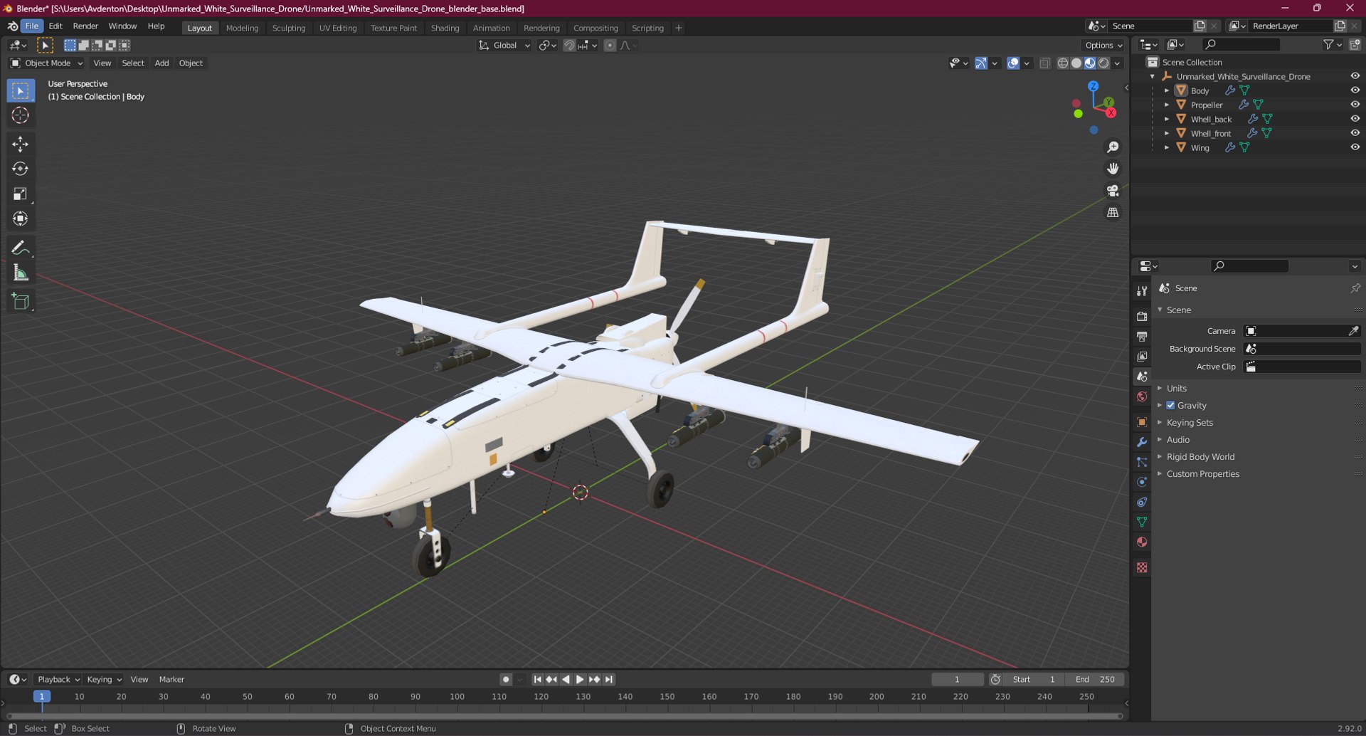 Unmarked White Surveillance Drone 3D model https://p.turbosquid.com/ts-thumb/7z/goJwCR/qF/unmarked_white_surveillance_drone_1001/jpg/1723105334/1920x1080/fit_q87/80a0638fcf7d109039726912bab990939c0e506f/unmarked_white_surveillance_drone_1001.jpg