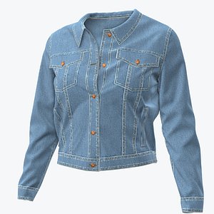 Women Blue Denim Jacket 16 k texture 3D
